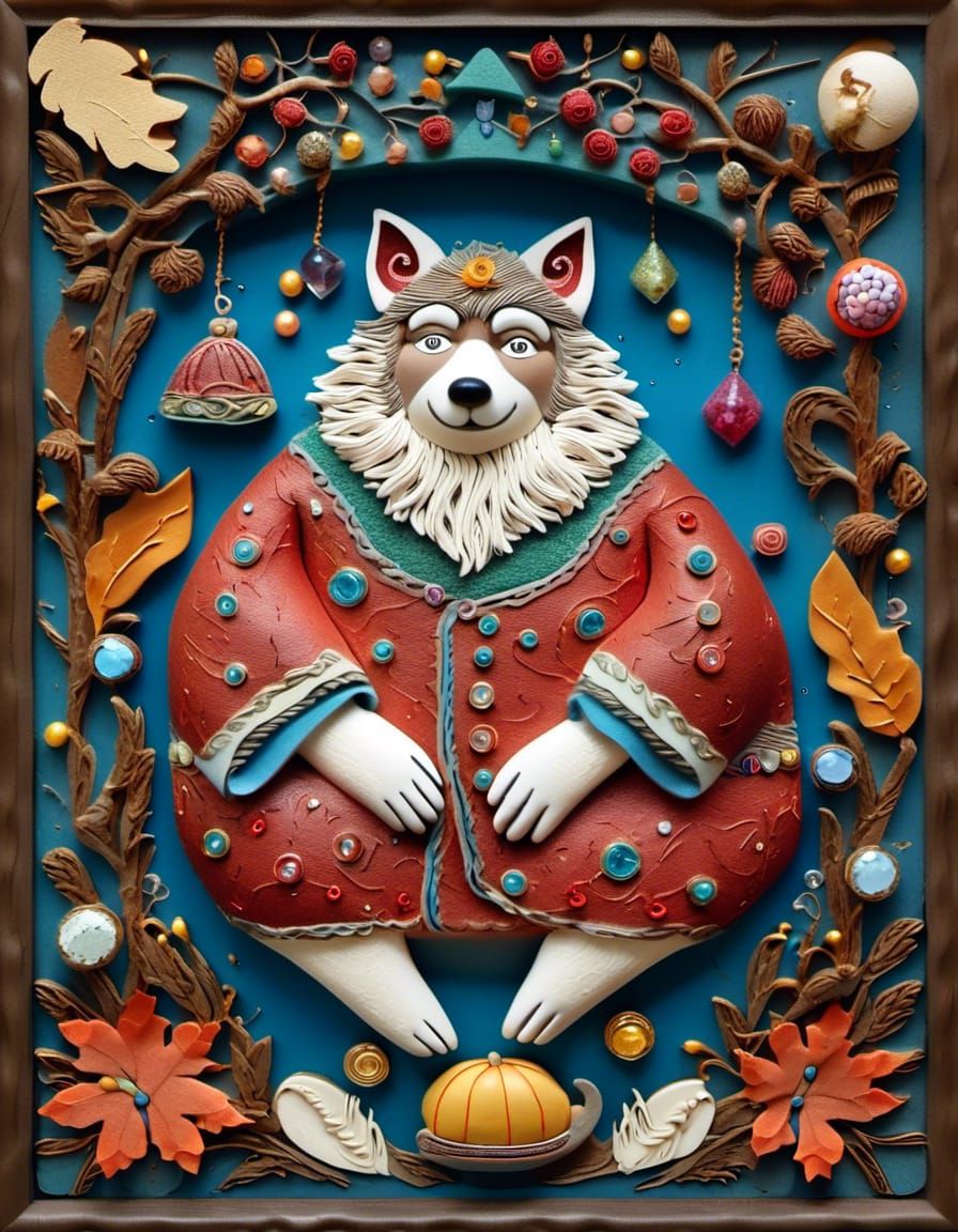 Ornate Relief Sculpture of Big Bad Wolf in Bed