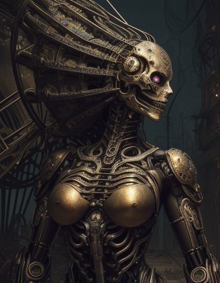 Surreal Biomechanical Horror in Art Nouveau Style