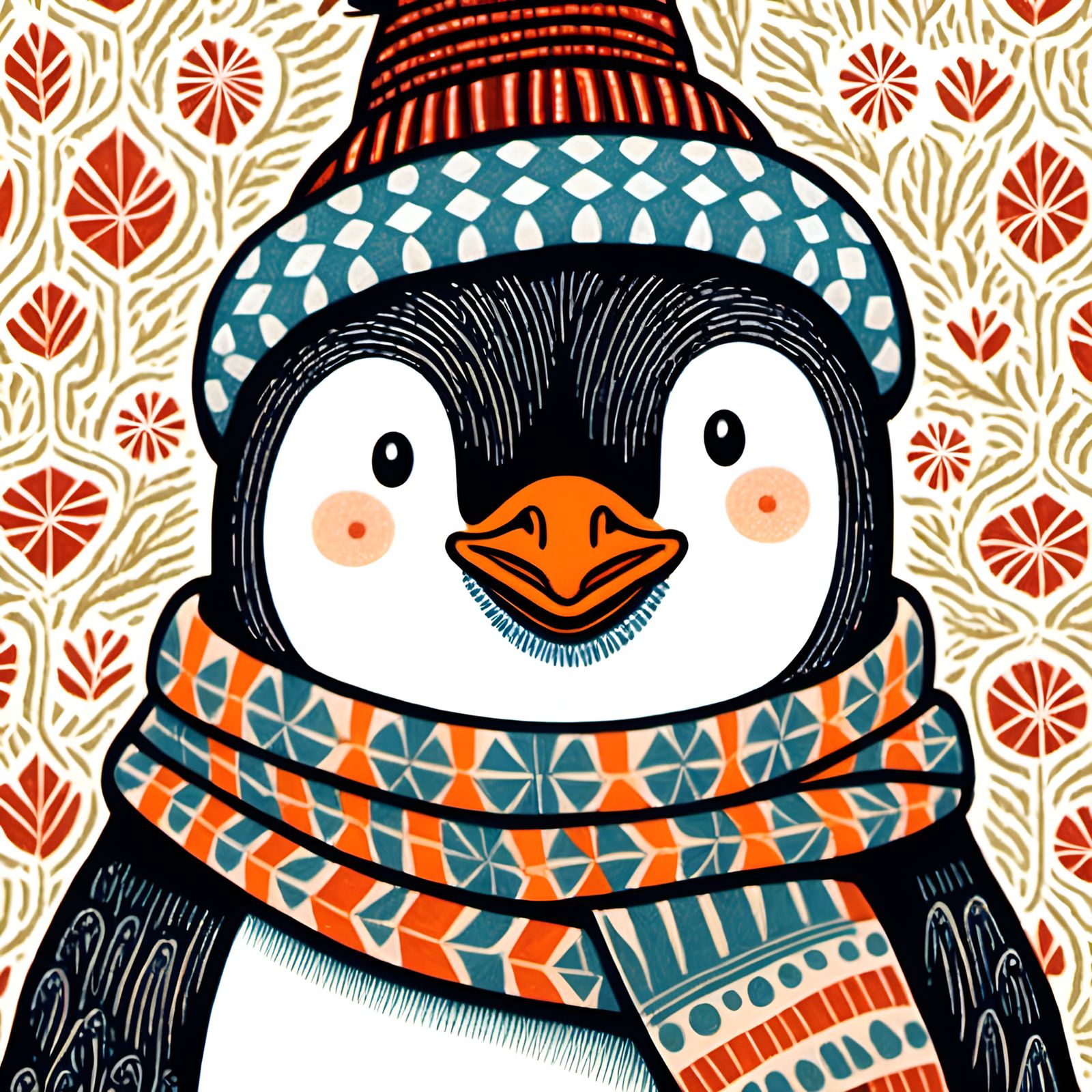 Penguin Portrait in Winter Wonderland Style