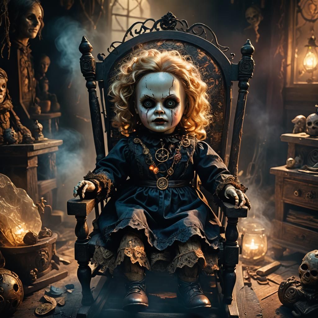 Angry Haunted Doll in Dark Fantasy Setting