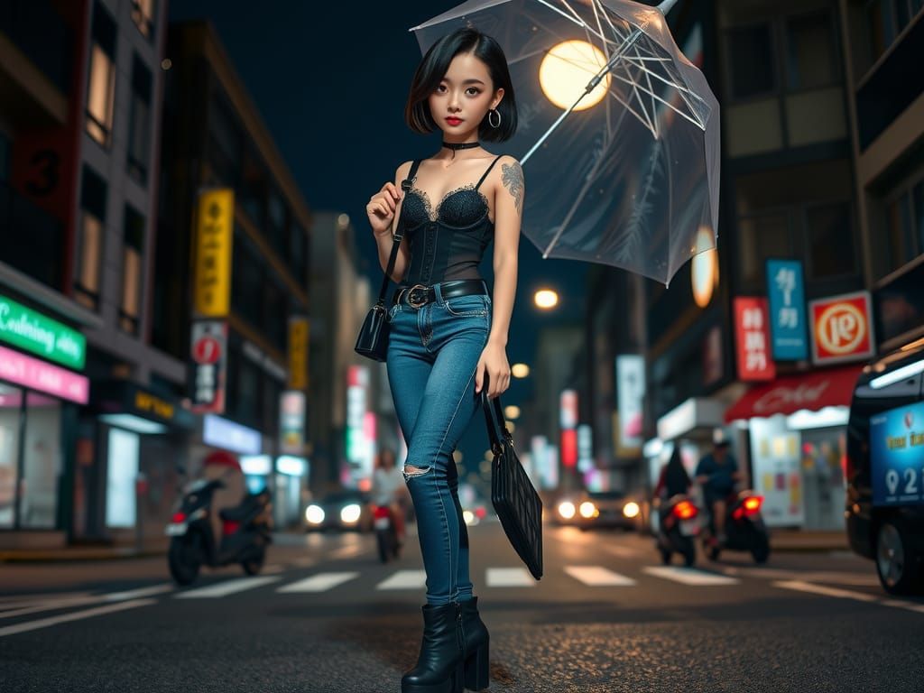 Thai Girl in Neon Night, Digital Art