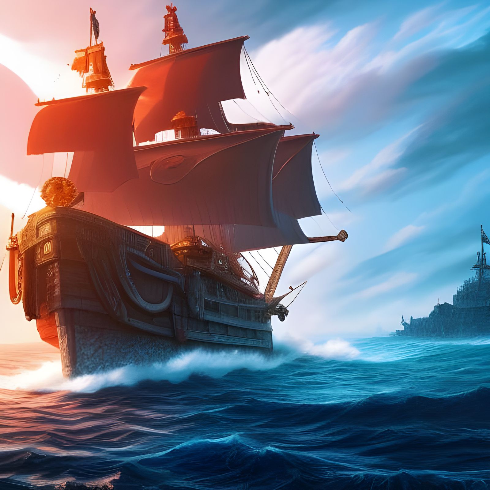 One Piece Ship in Detailed Matte Painting