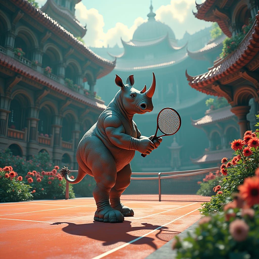 Rhino Tennis Player in a Fantasy Setting