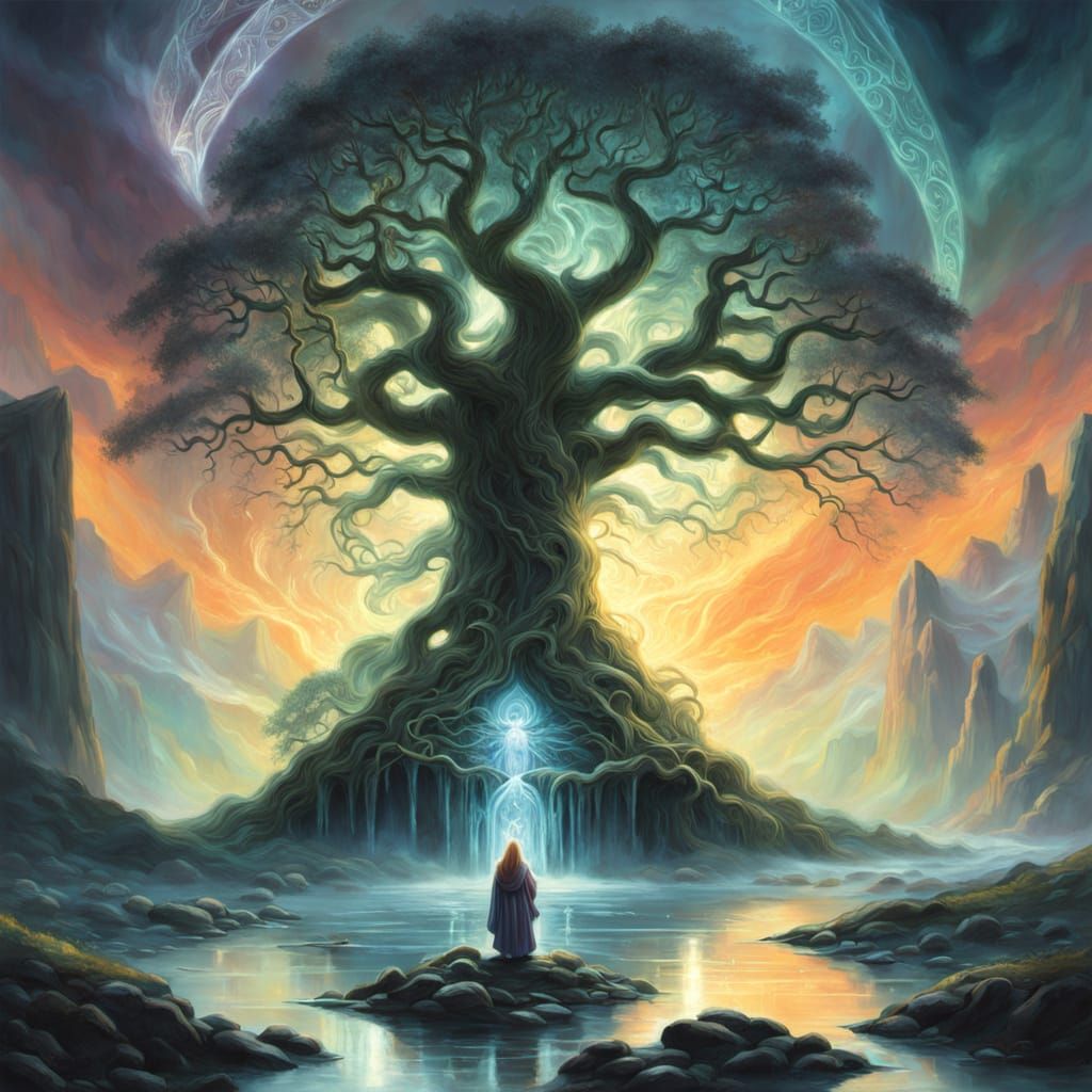 Norn Urd Beside Well of Fate Under Yggdrasil
