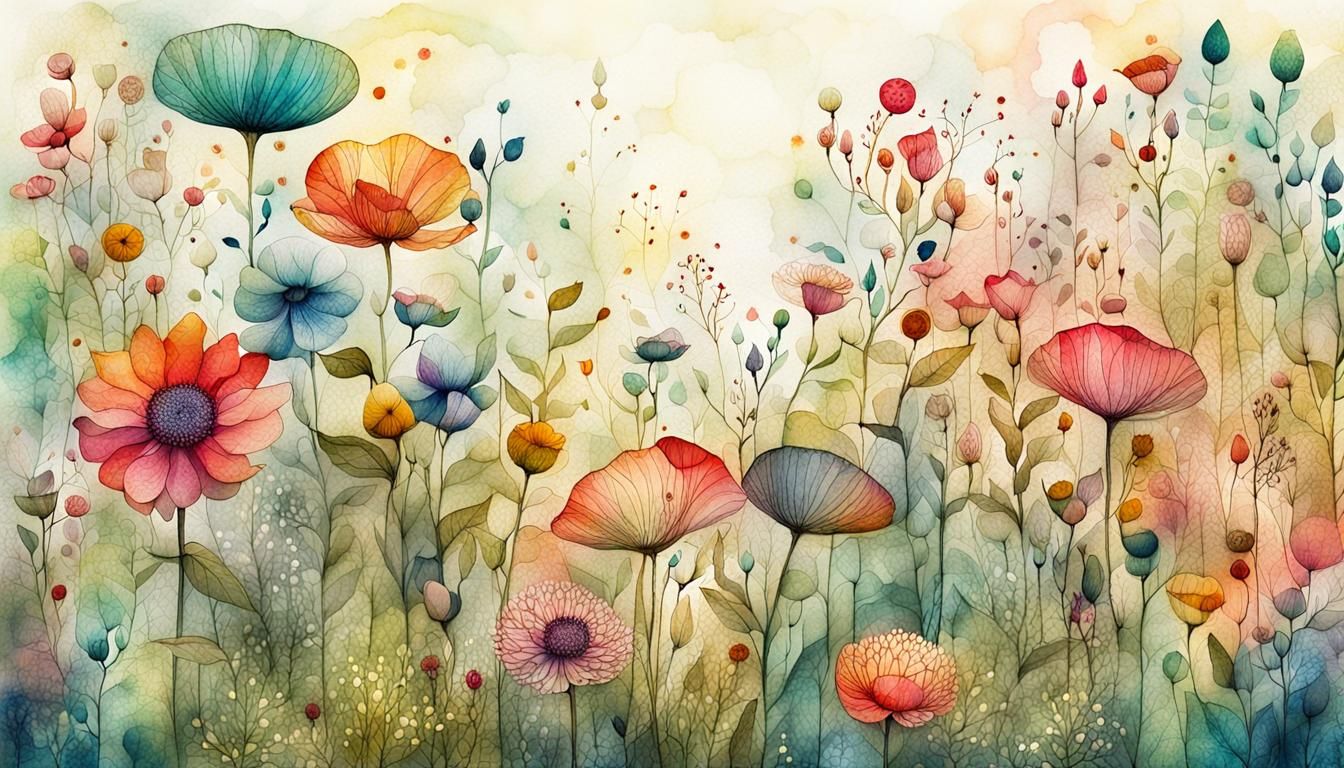 Blooming Spring Garden: A Whimsical Watercolor Illustration