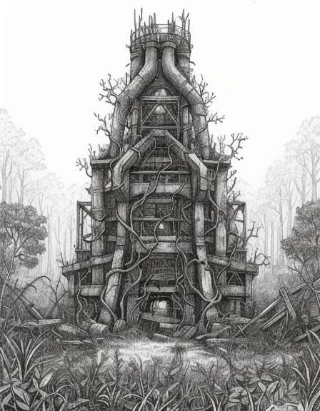 Monochromatic Landscape: Abandoned Blast Furnace Overtaken b...