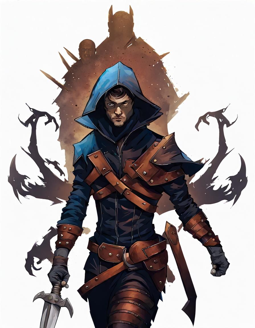 Shadow Thief in Overgrown City, Realistic Style