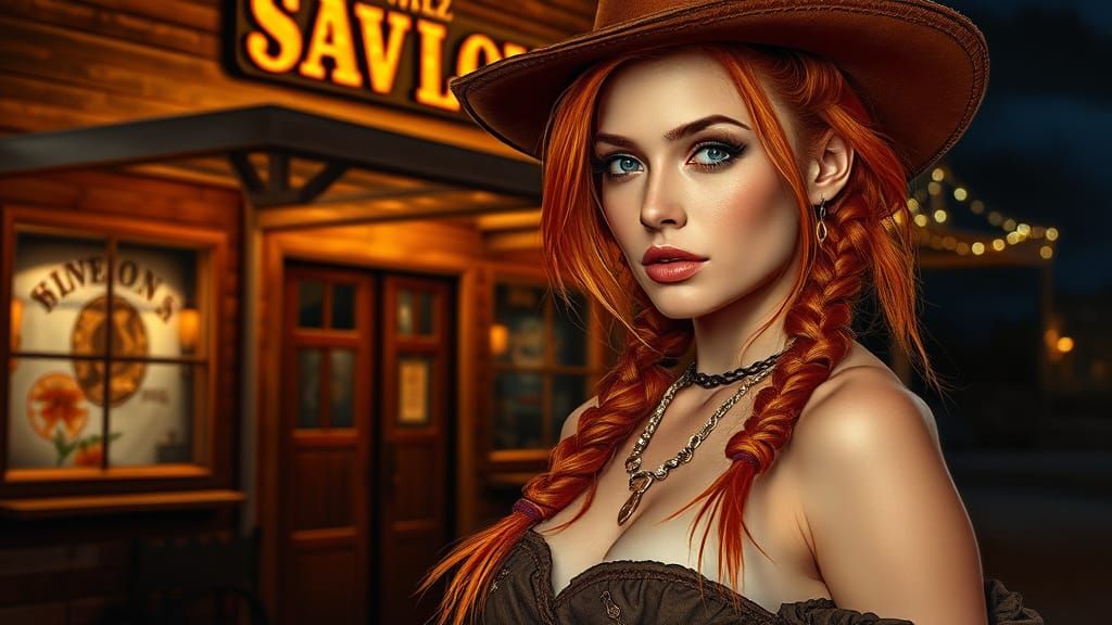 Western Bandit Beauty in Hyperrealistic Painting