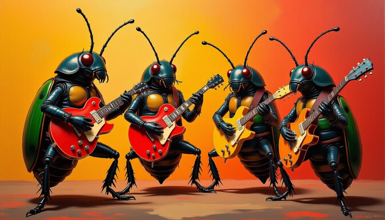 Surrealist Beetles Rock Band Concept Art
