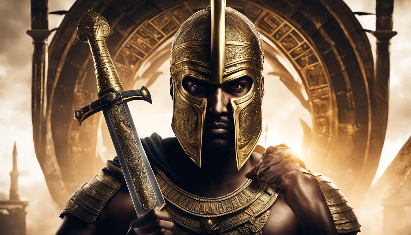 Egyptian Gladiator with Golden Mask in Dark Fantasy