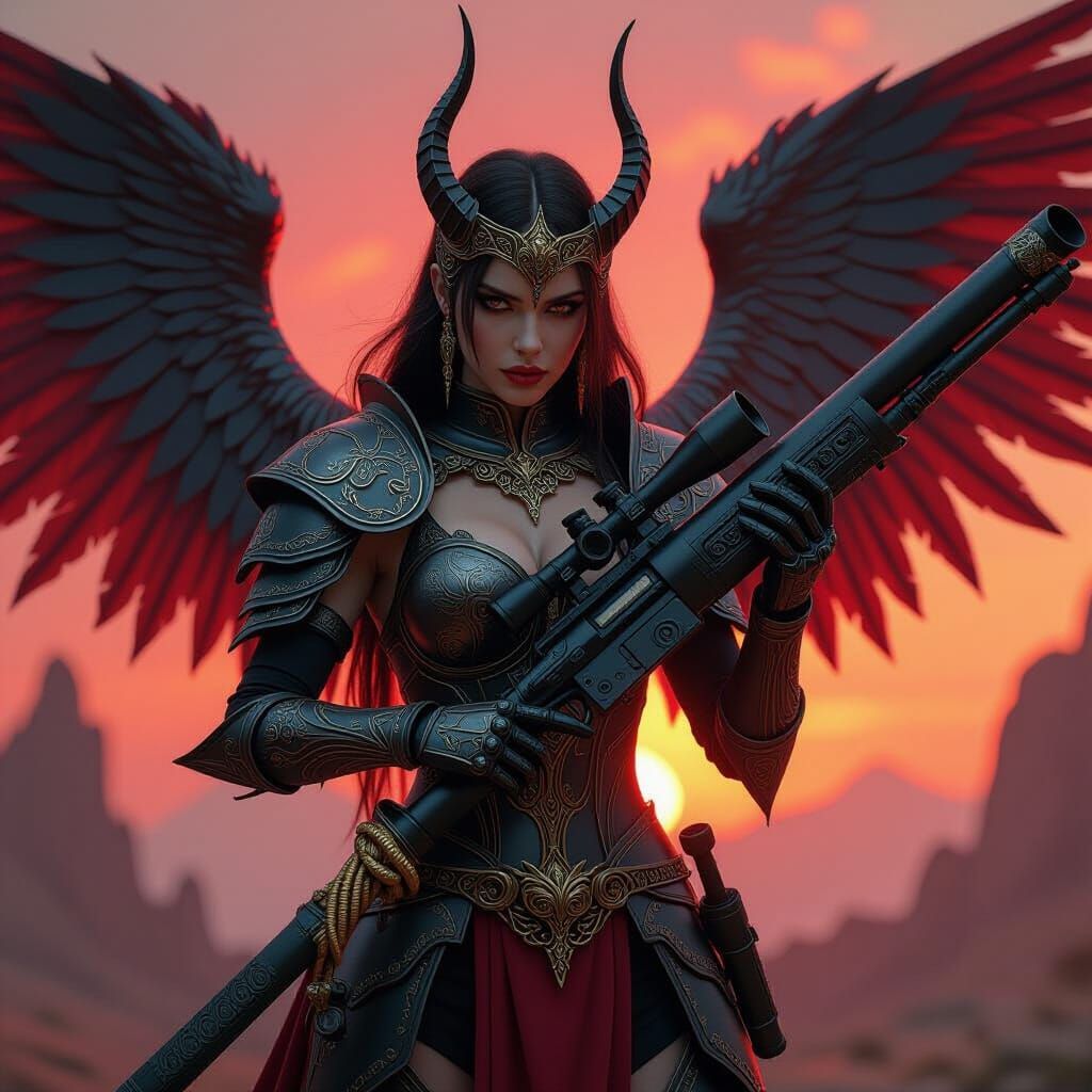 Erinyes with Void Lance Rifle: Cinematic Film Still