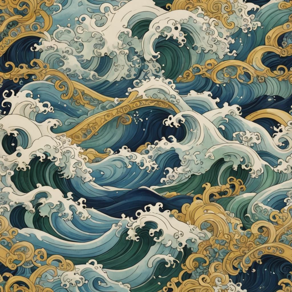 Filigree Tsunami Wave in Splash Art Style