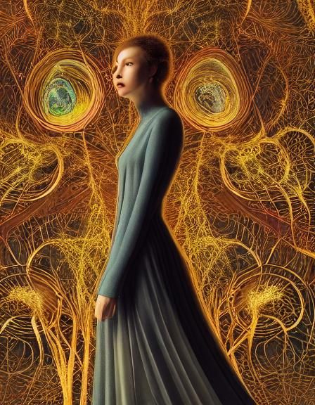 Ethereal Mycelium Music Flowing From Woman Instrument