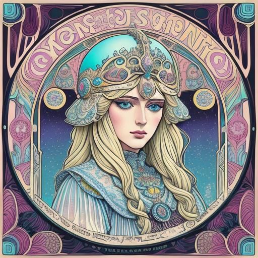 Ice Cream Helmet on Sad Girl, Art Nouveau Style