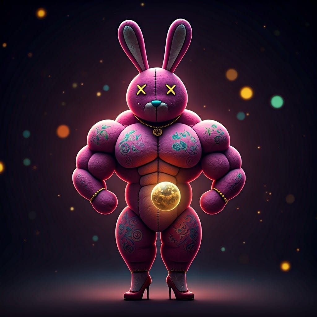 Muscular Velvet Rabbit with Glowing Planet