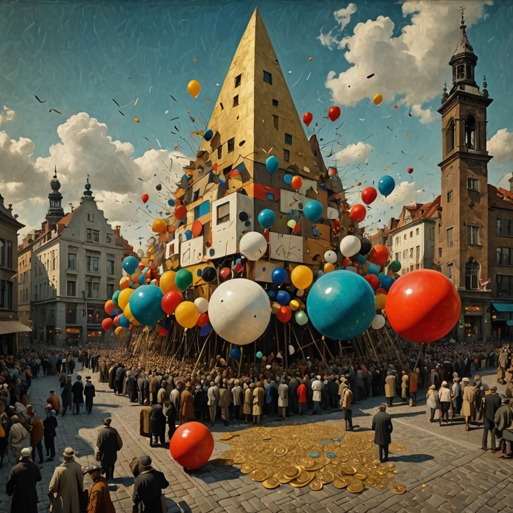 Golden Crowd Street Scene: Hyperrealistic Matte Painting