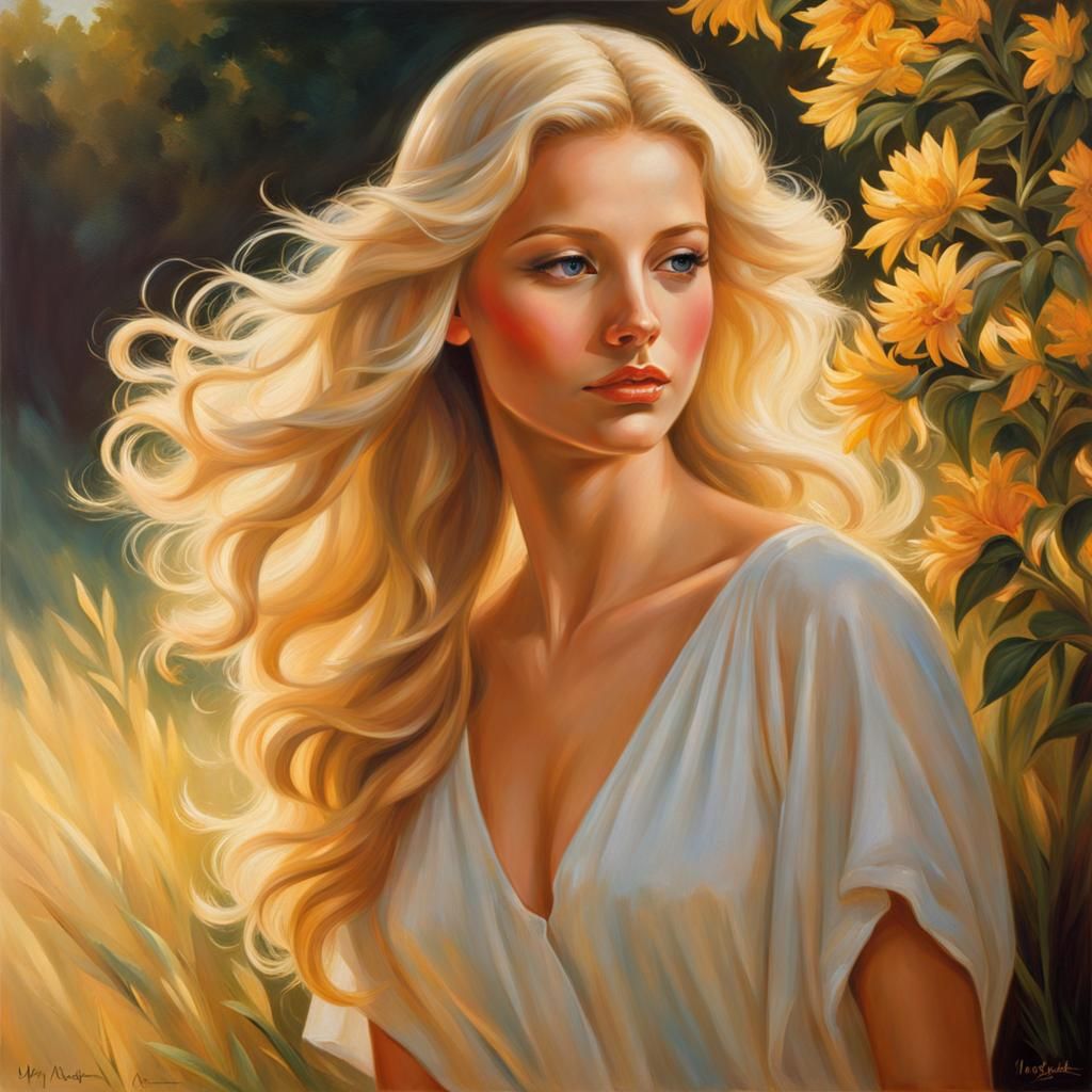 Elegant Woman with Blonde Hair in Golden Light