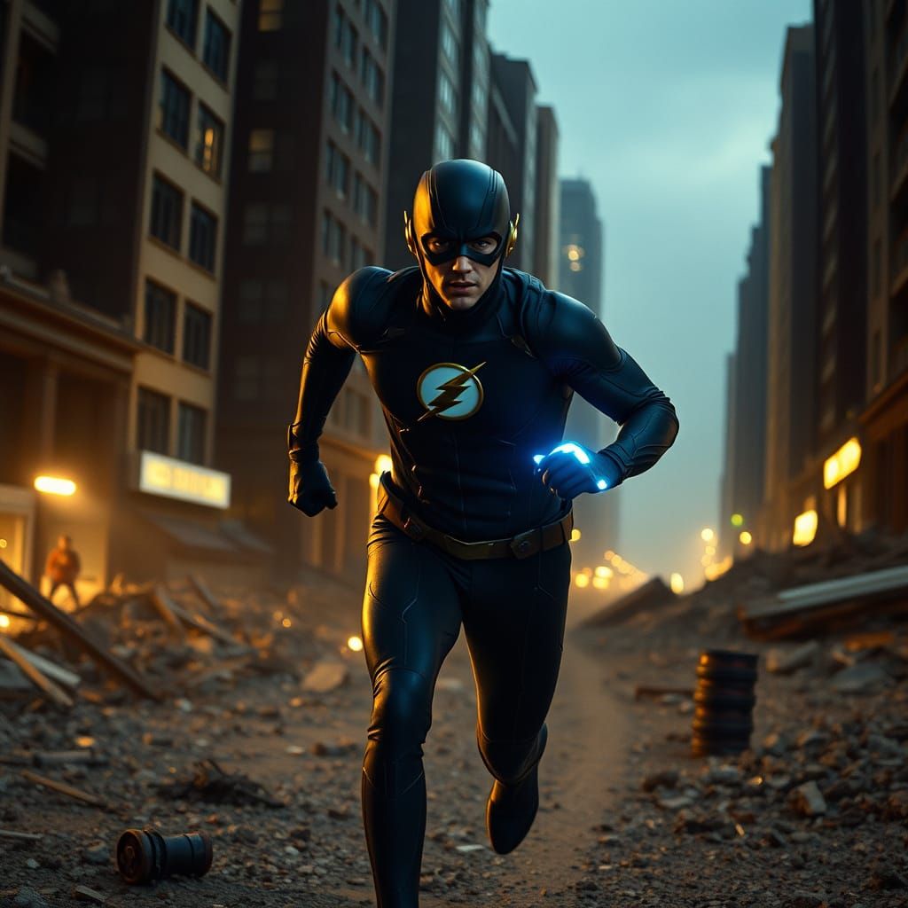 The Flash as Blue Lantern Corps Member in Ruined City