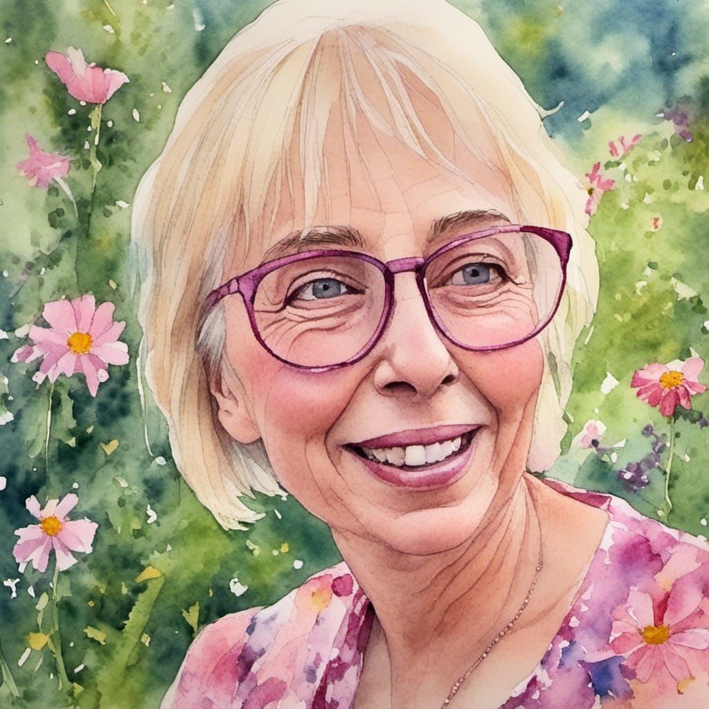 Watercolor Portrait of a Radiant Woman in Nature