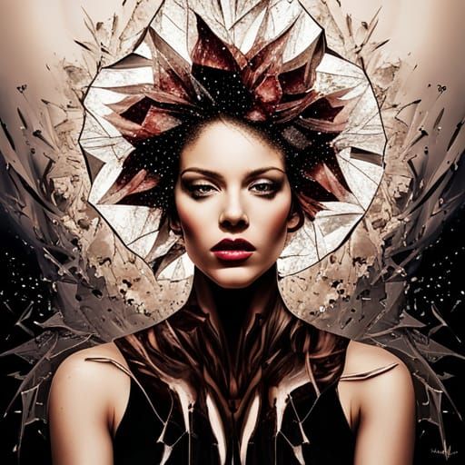 Shattered Glass Rose Portrait in Digital Art Style