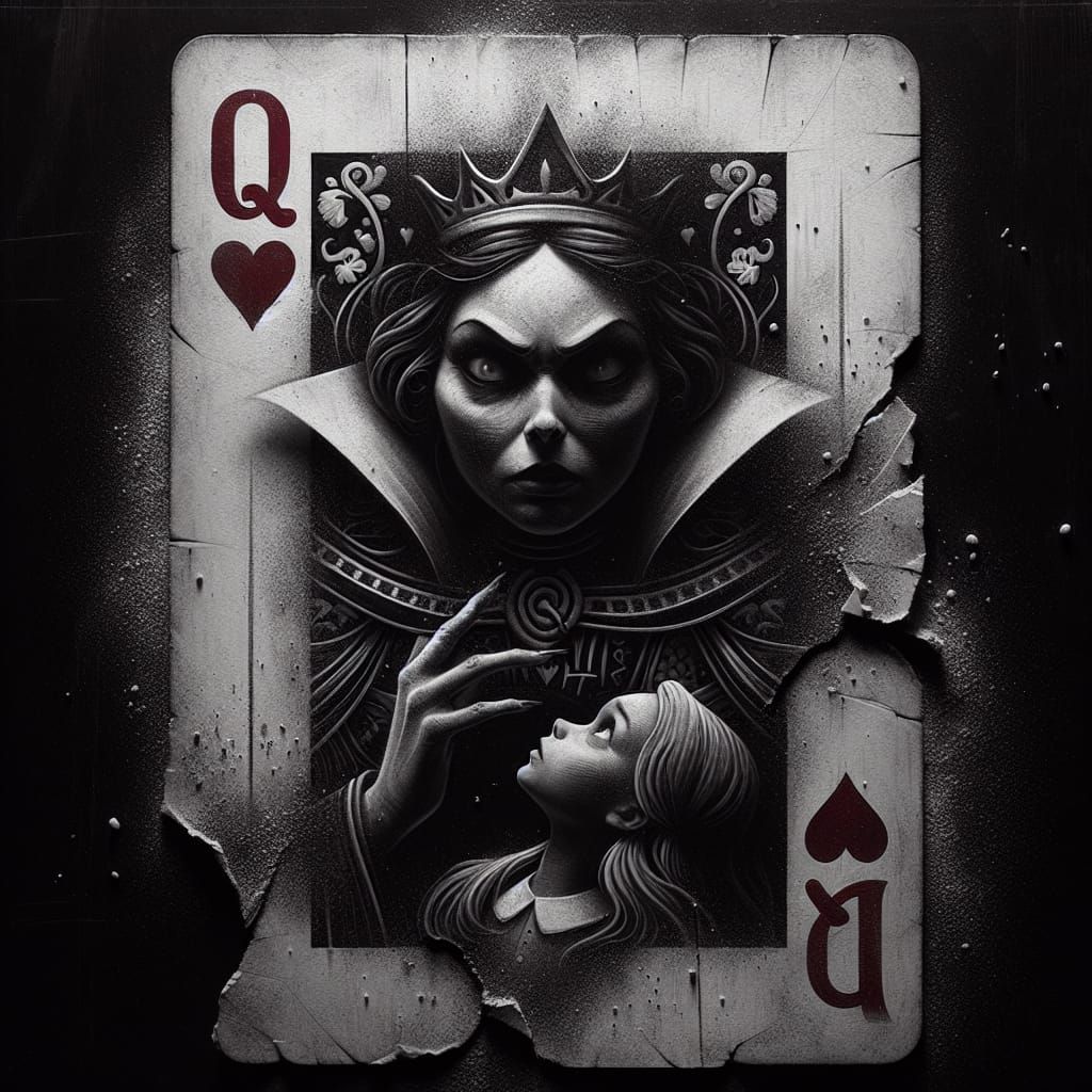 Mean Queen on Torn Playing Card, Digital Matte Painting