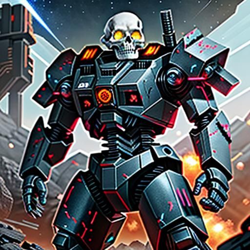 Metal Skull with Neon Eyes and Explosions