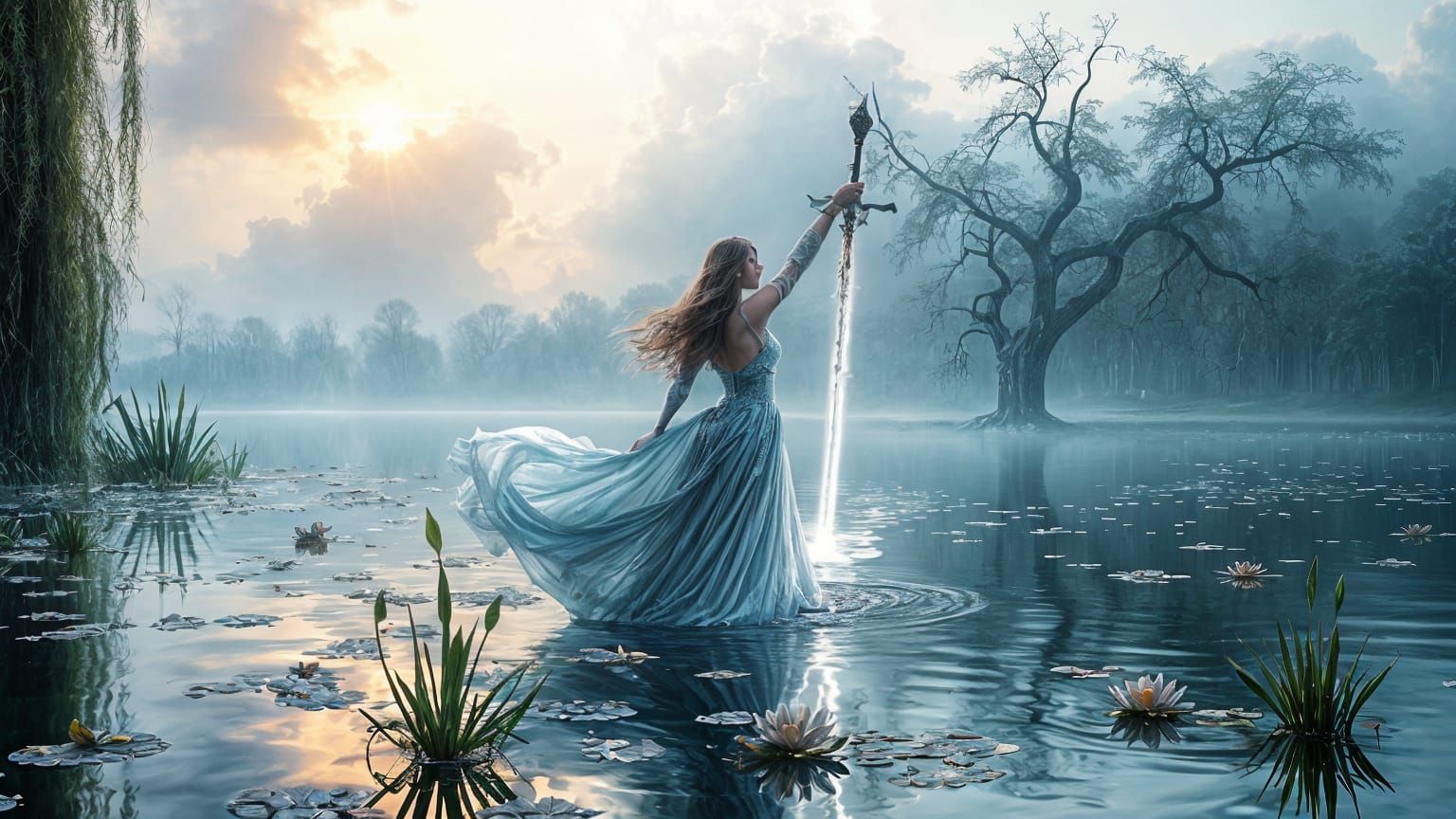 Lady of the Lake with Excalibur in Anime Style