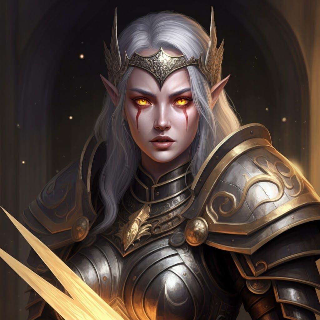 Female Aasimar Paladin beautiful Fierce light radiant