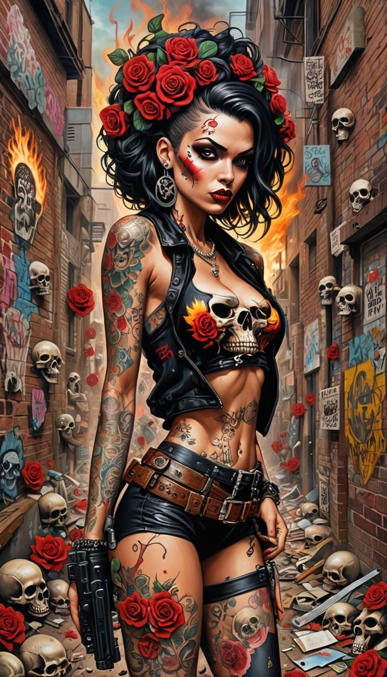 Punk 40s Pin-Up Girl in Graffiti Alley