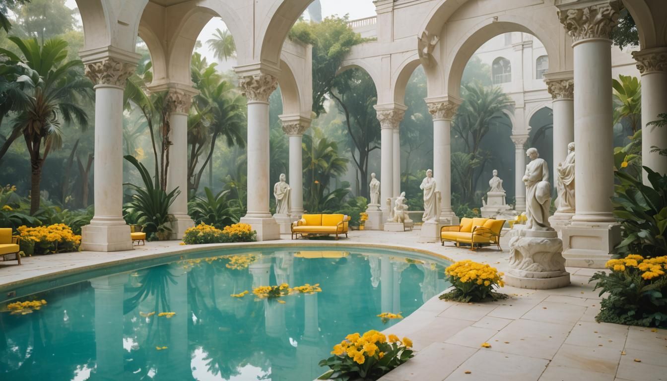 Vaporwave Pillars and Pool in Soft Focus