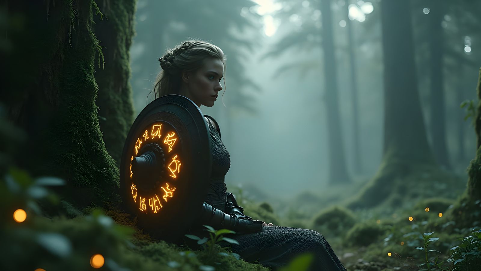 Viking Shieldmaiden Awakens in Forest Temple