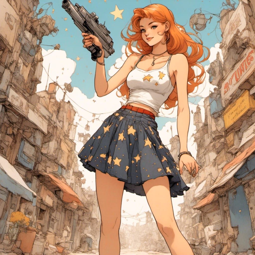 Fox-girl VIXEN, firing Flash Gordon's ray gun.