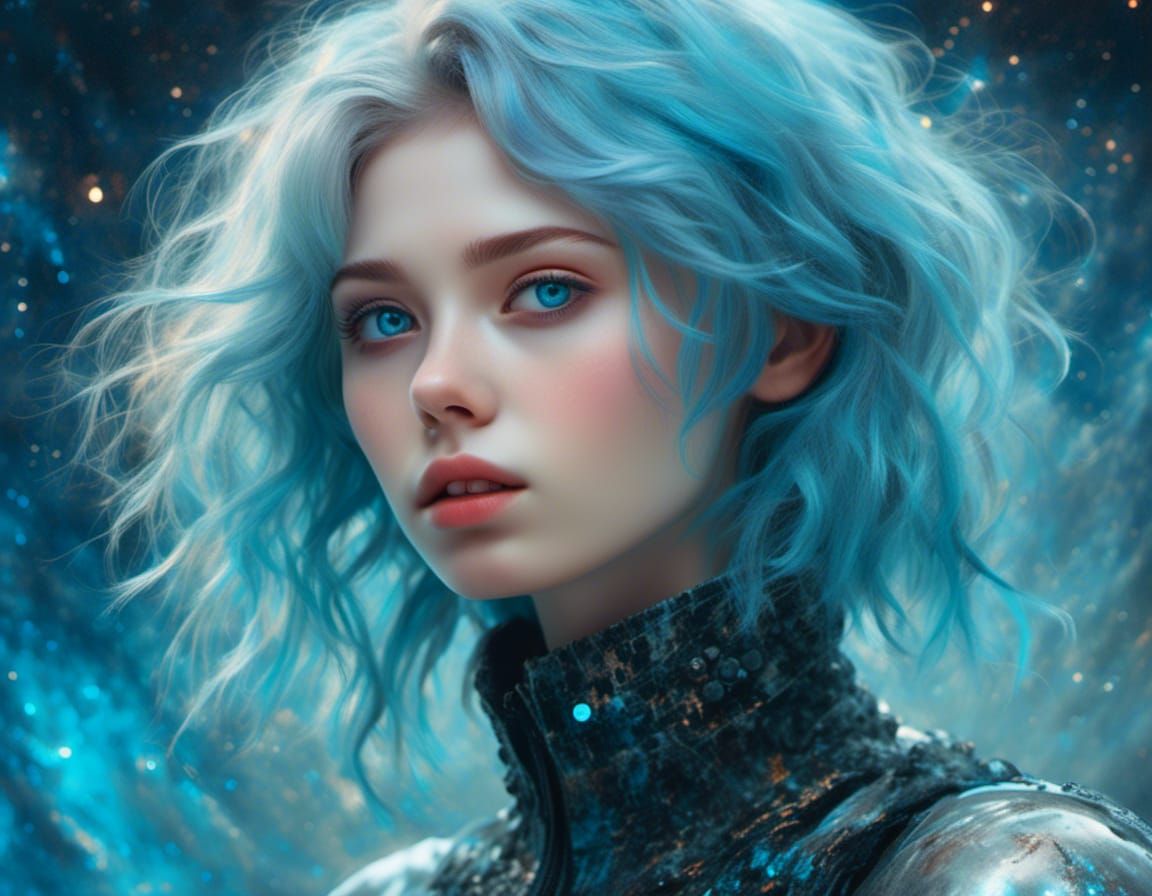 Enchanting Galactic Artist Girl Portrait in Space