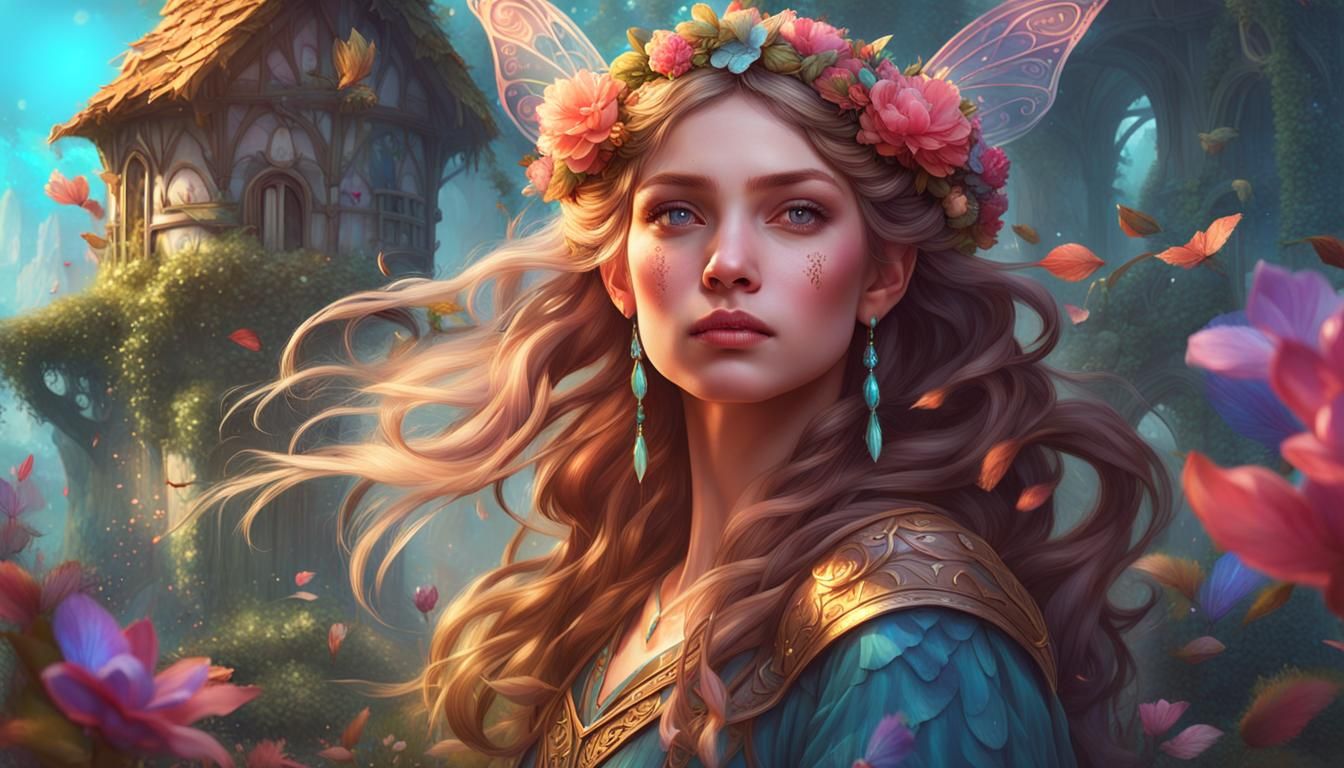 Beautiful Fairy Princess Portrait in Art Nouveau Style