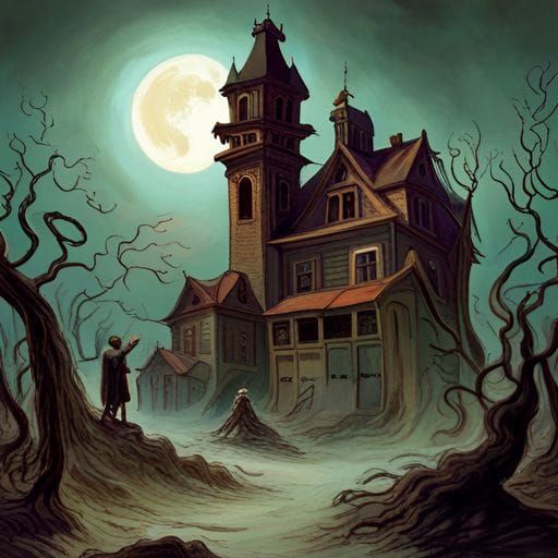 Eerie AI-Generated Haunted House Illustration