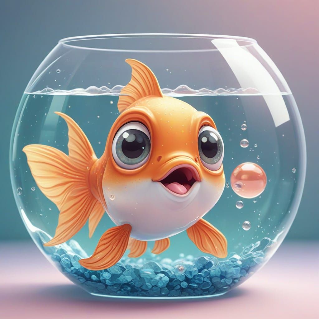 Adorable Goldfish in Bowl: Kawaii Illustration