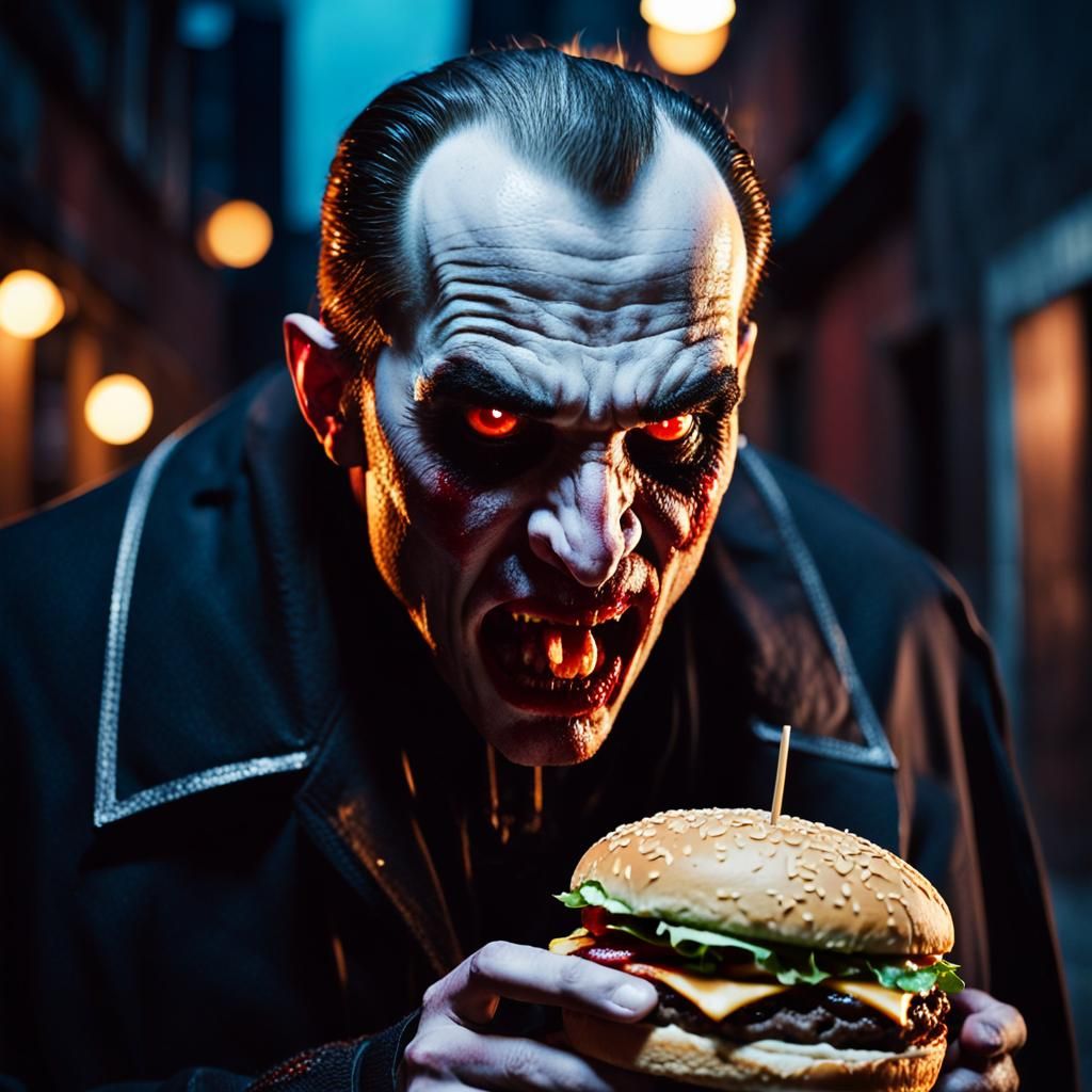 Vampire's Midnight Snack: Burger in Dark Alley