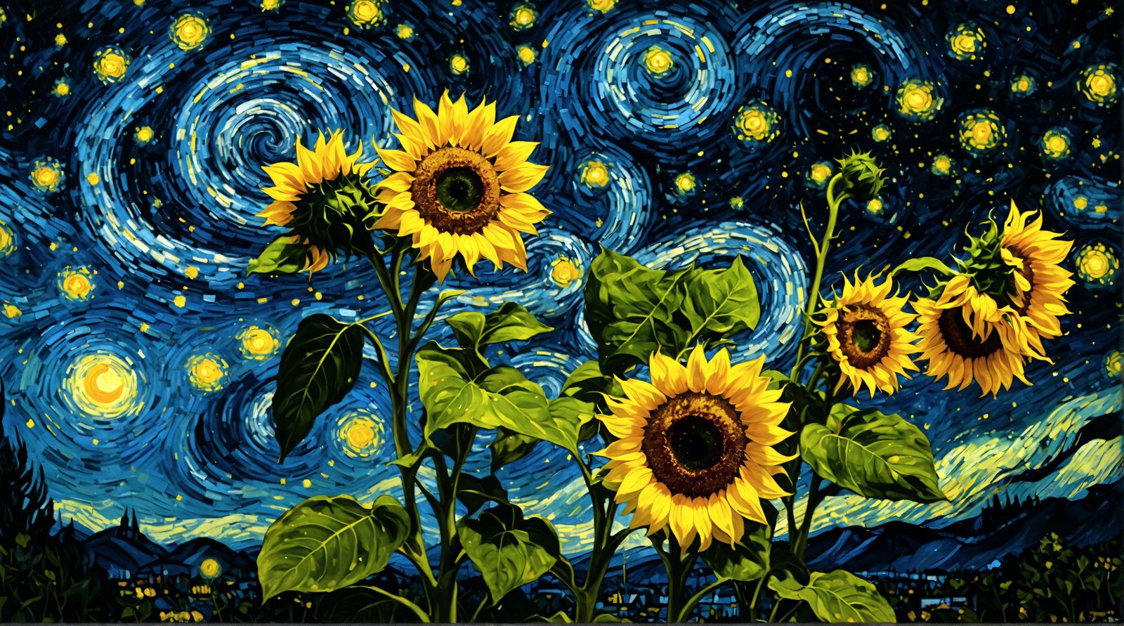 Starry Night Sunflowers: An Abstract Impression