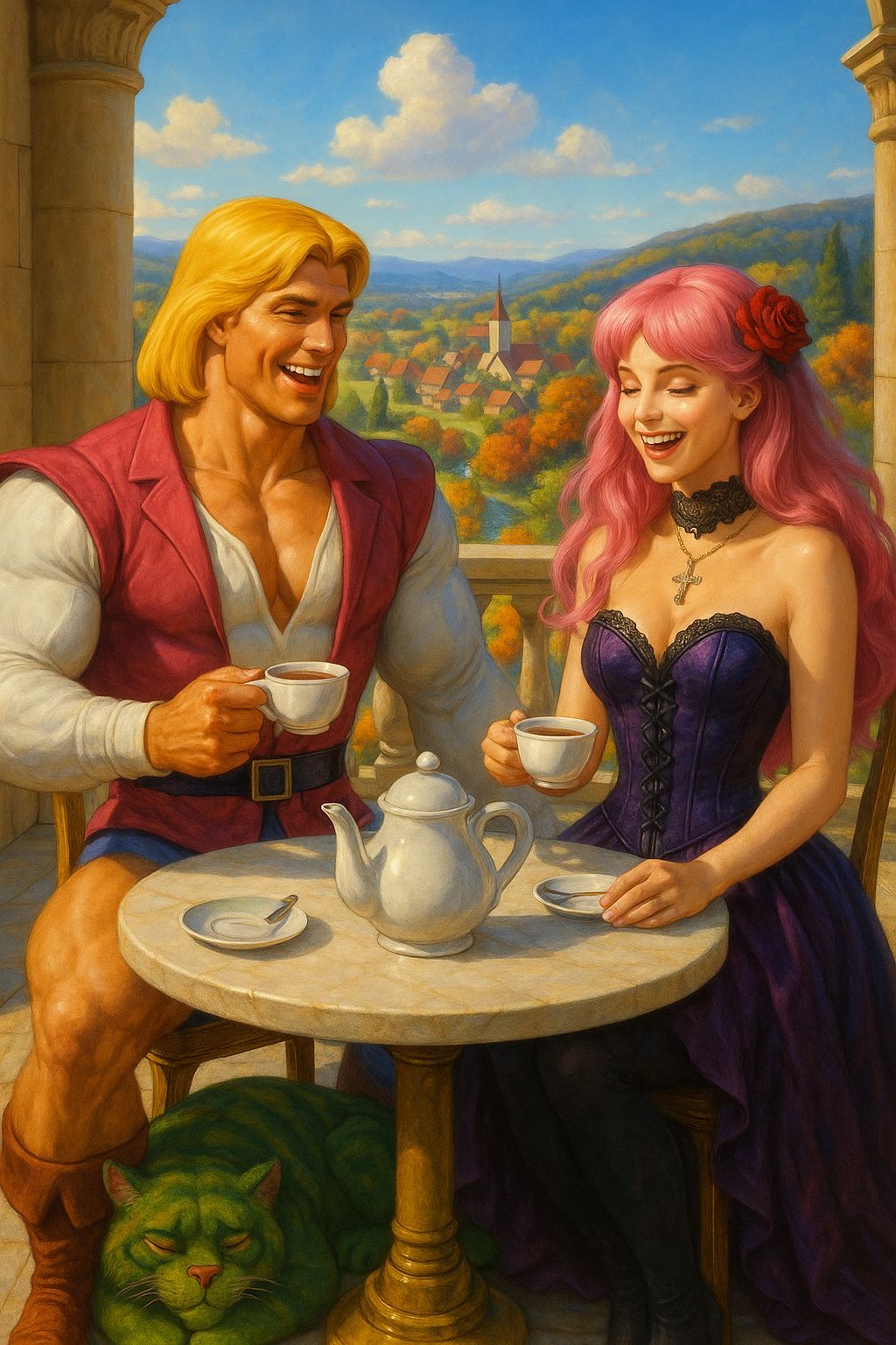 Prince Adam and Princess Brittany Share Tea Over Scenic Vill...