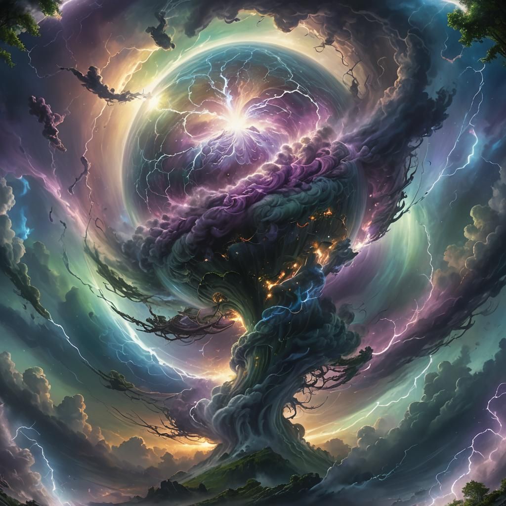 Sphere Above Tornado in Ethereal Fantasy Style