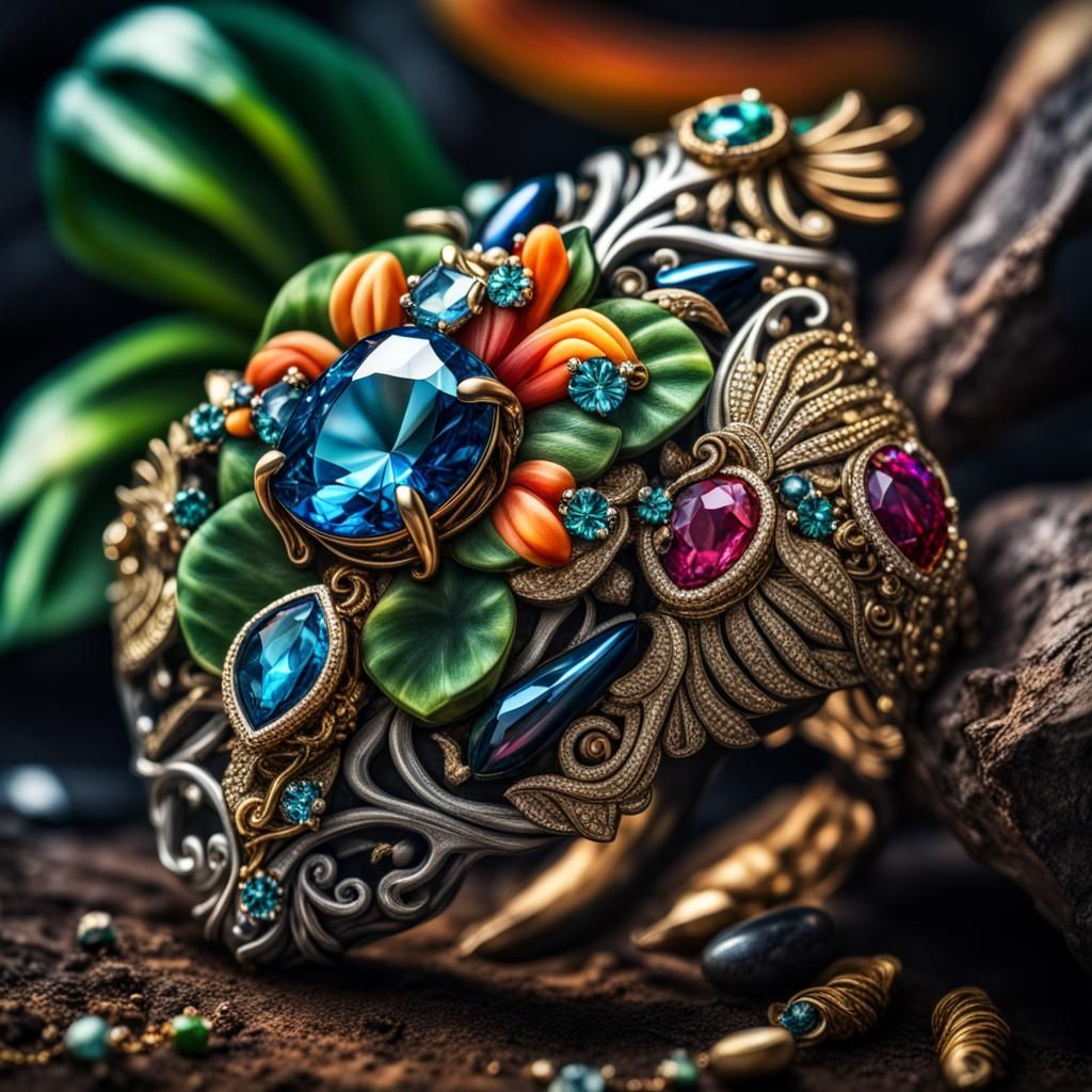 Tropical Graffiti Jewelry with Gems in HDR
