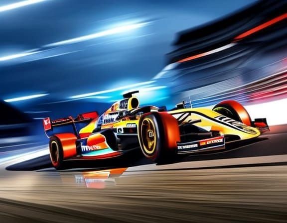 Formula 1 Cars Racing at Night
