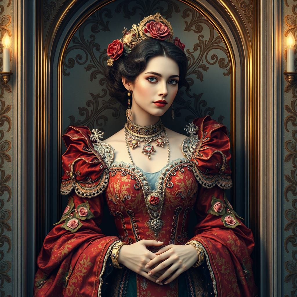 Ornate Portrait of Woman in Art Nouveau Style