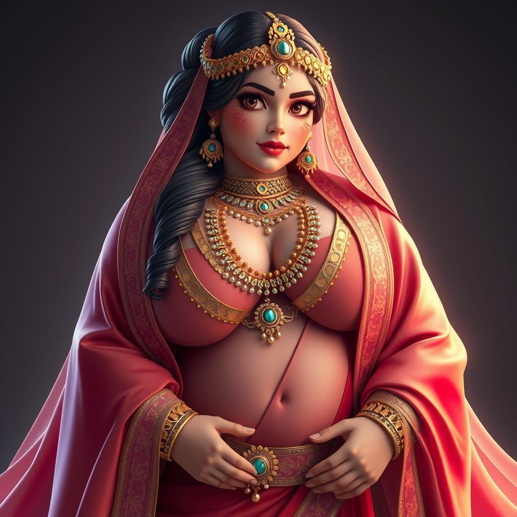 Majestic Arabic Queen in Stylized 3D Anime Art
