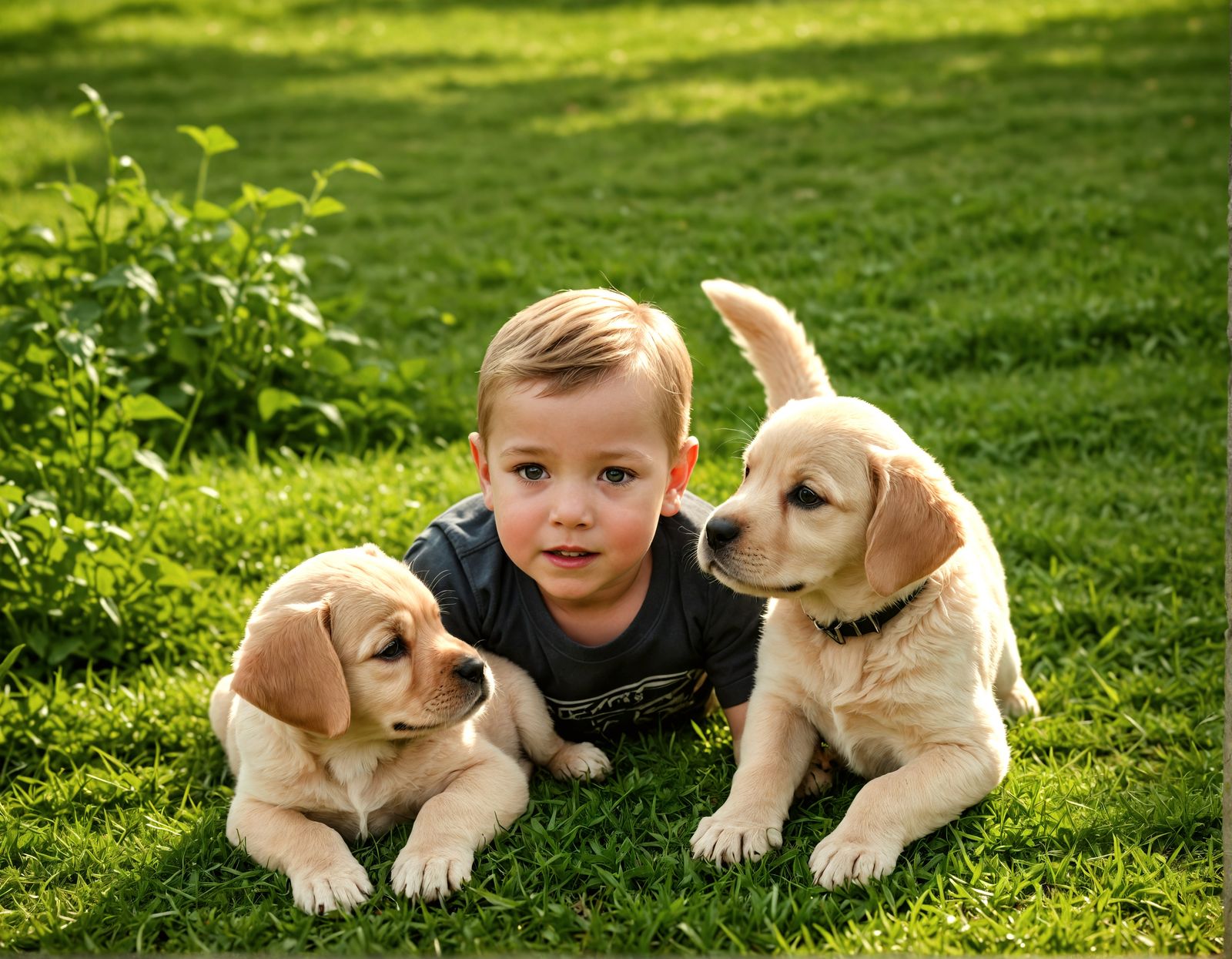 Little Boy in a Whimsical Outdoor Adventure with Playful Pup...