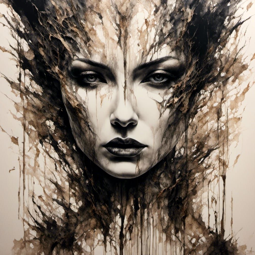 Two Beautiful Women in Ink Painting Style