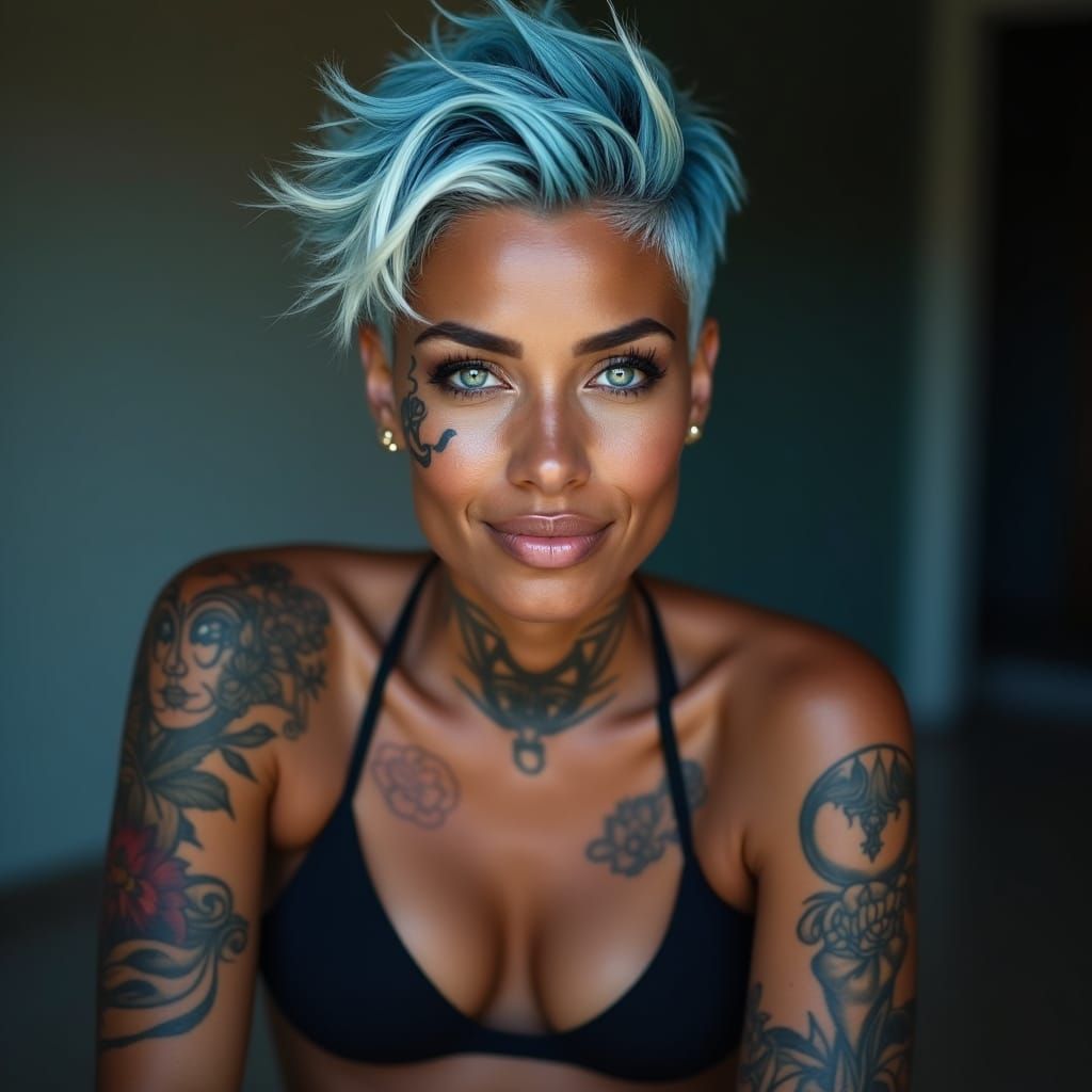 Latina Woman with Blue Hair, Studio Portrait