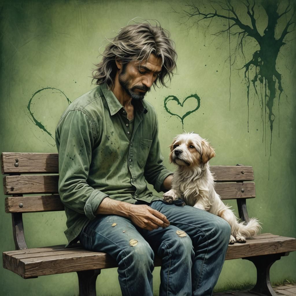 Man, Dog, and Heart in Detailed Matte Painting