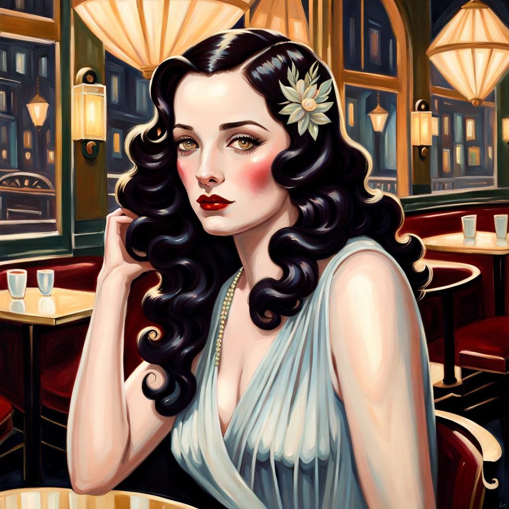1920s French Ingenue Portrait in Art Deco Style