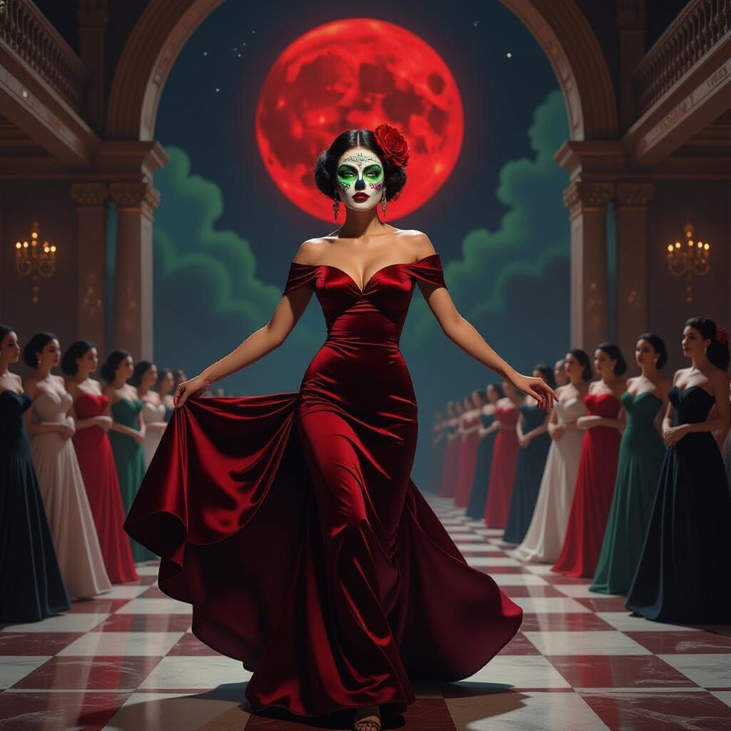Día de los Muertos Dancer Under Blood Moon